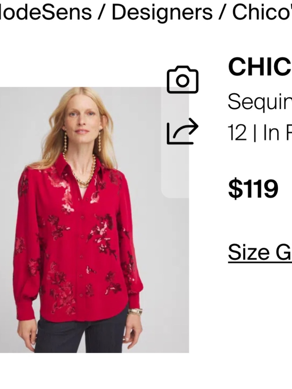 NWT Chico’s Red Allure Sequin Embellished Button Down Blouse Top Size 14 - Picture 2 of 8